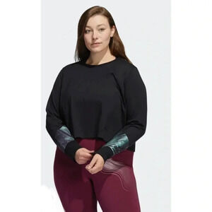 Adidas Black Graphic Cropped Long Sleeve Top Size 3X